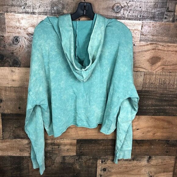 DKNY Hoodie Drawstring Cropped Green Yellow Tie Dye Left Chest Logo Pullover XL - Picture 12 of 15